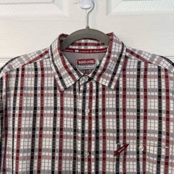 Men’s Ecko Unlimited Red/Black Plaid Short Sleeve Button-Up Shirt Size XL - Picture 2 of 8